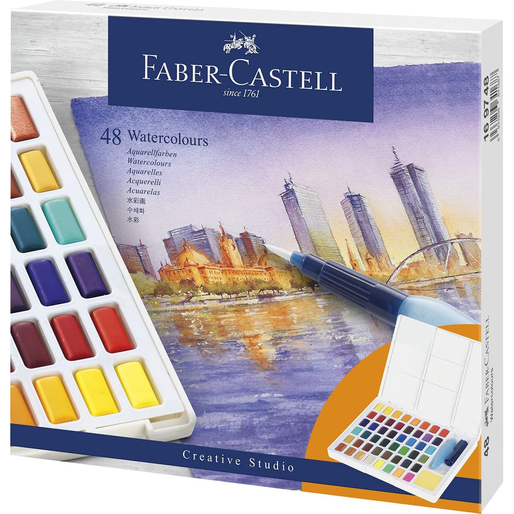 【Faber-Castell】創意工坊攜帶型水彩塊48色/固態水彩/旅遊寫生/輕巧方便/色彩鮮豔 台灣輝柏✿50B004